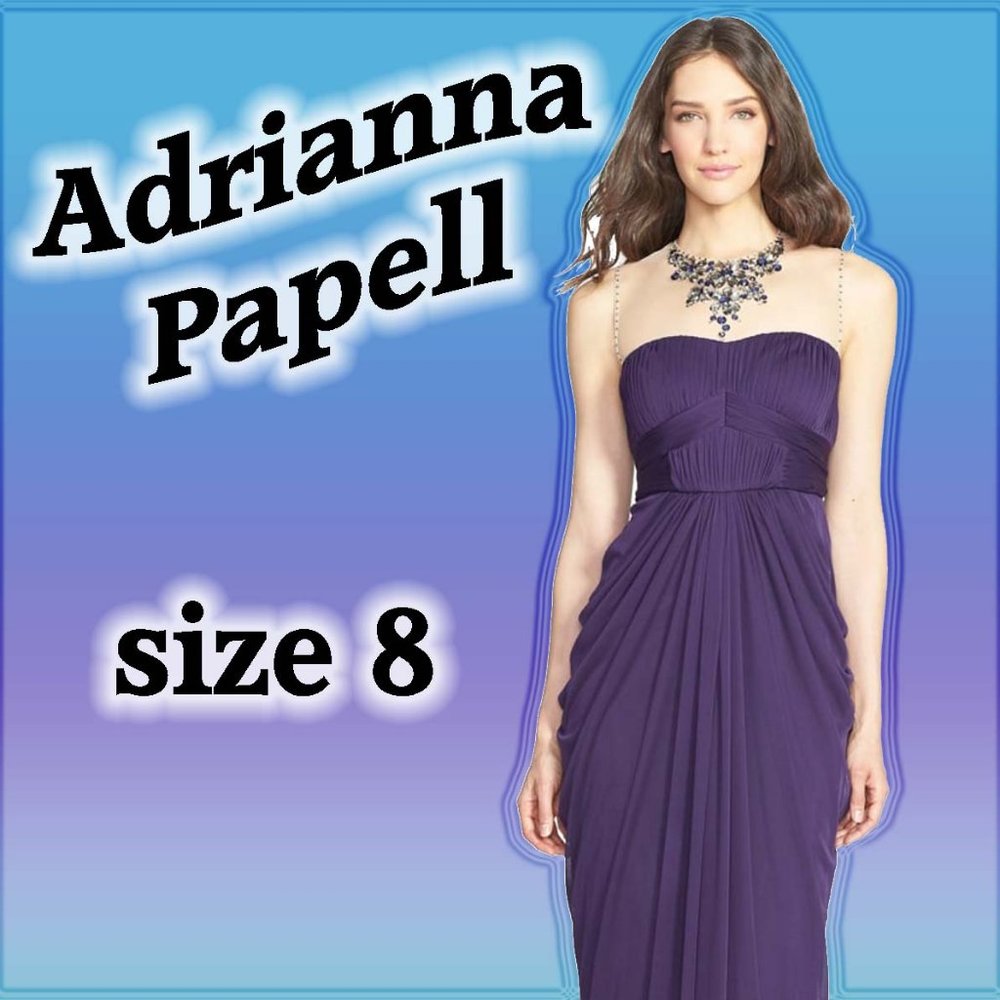 sz 8 ADRIANNA PAPELL Embellished Draped Mesh Gown